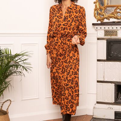 Loose Fit Ruched Printed Shirt-Style Maxi Dress