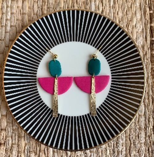 Flame Pink & Bright Teal Art Deco Ball Stud Earring