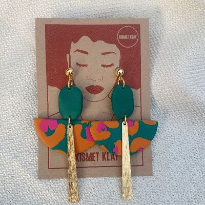 Aretes de bola Art Déco verde azulado y naranja