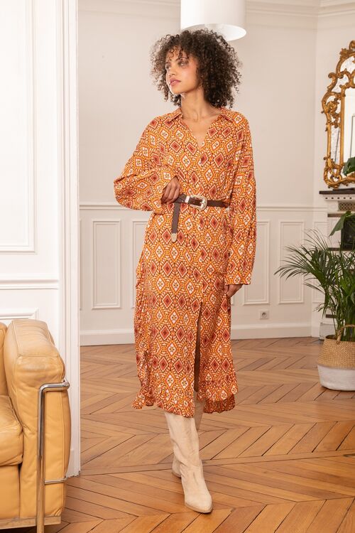 Robe chemise tunique à volants et imprimé bohème avec poches invisibles