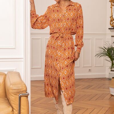 Loose Fit Ruched Printed Shirt-Style Maxi Dress