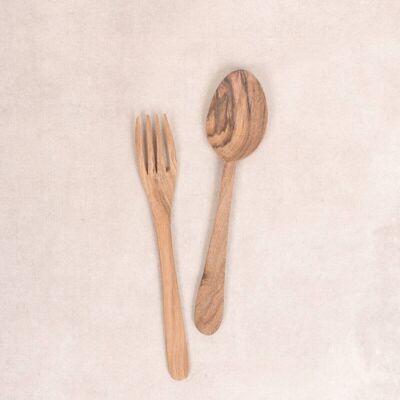 Set forchetta e cucchiaio in legno di noce