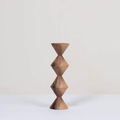 Walnut Wood Candlestick, Cubist