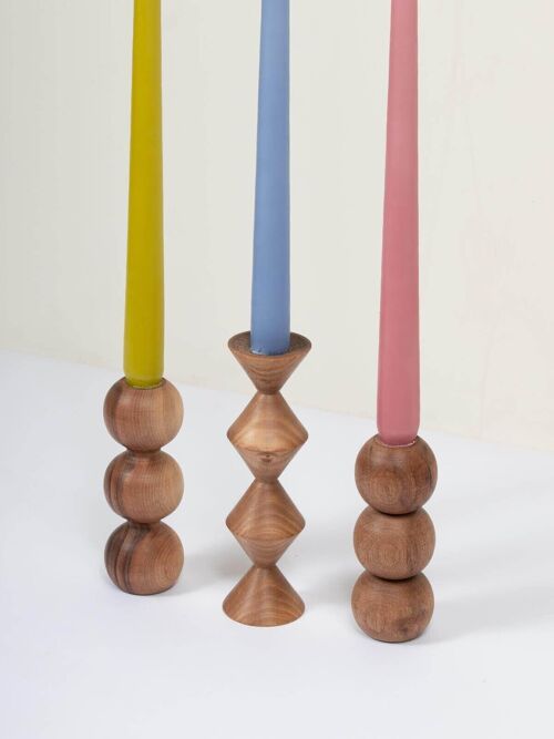 Walnut Wood Candlestick, Ball