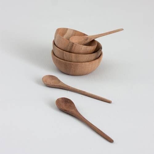 Walnut Wood Spice Bowl and Spoon - Set of 3