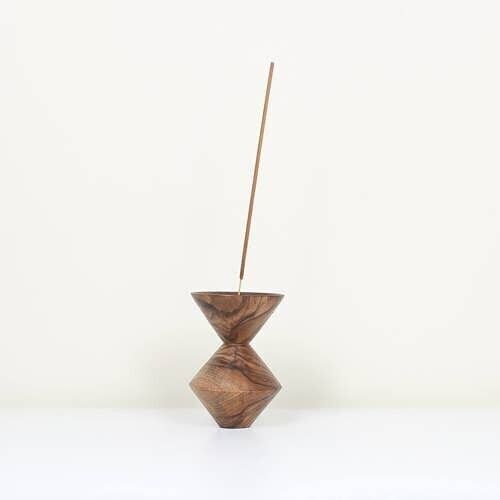 Walnut Wood Incense Holder, Cubist