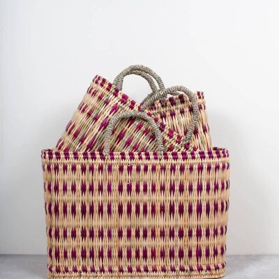 Panier en roseau tressé, violet, lot de 3