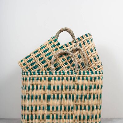 Panier en roseau tissé, vert, lot de 3