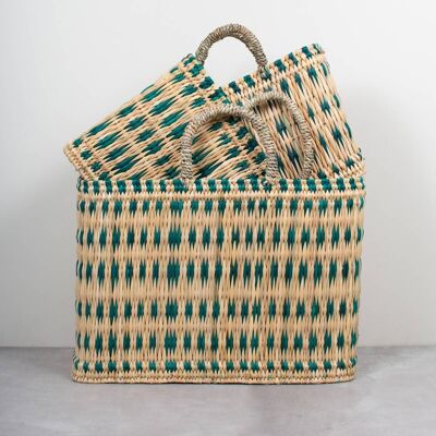 Woven Reed Basket, Green Set of 3