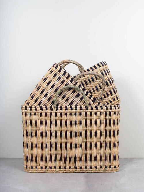 Woven Reed Basket, Indigo Set of 3