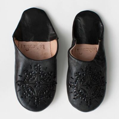 Pantuflas de lentejuelas Babouche marroquí, negro