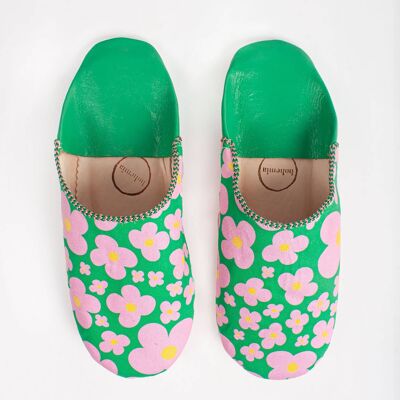 Pantofole Babouche floreali Margot, verdi