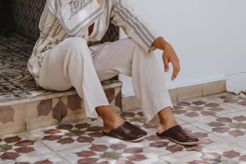 Chaussons Babouche Homme Marocain, Chocolat 2