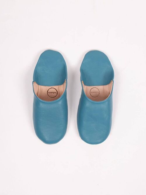 Moroccan Men's Babouche Slippers, Blue Grey