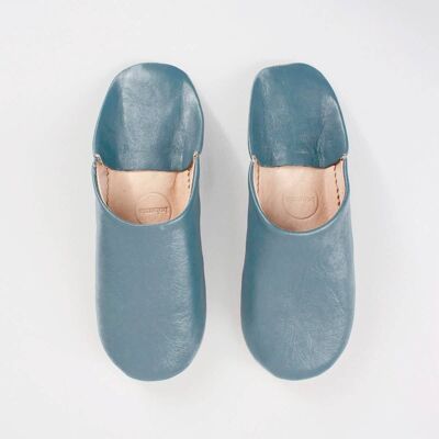 Moroccan Babouche Basic Slippers, Blue Grey