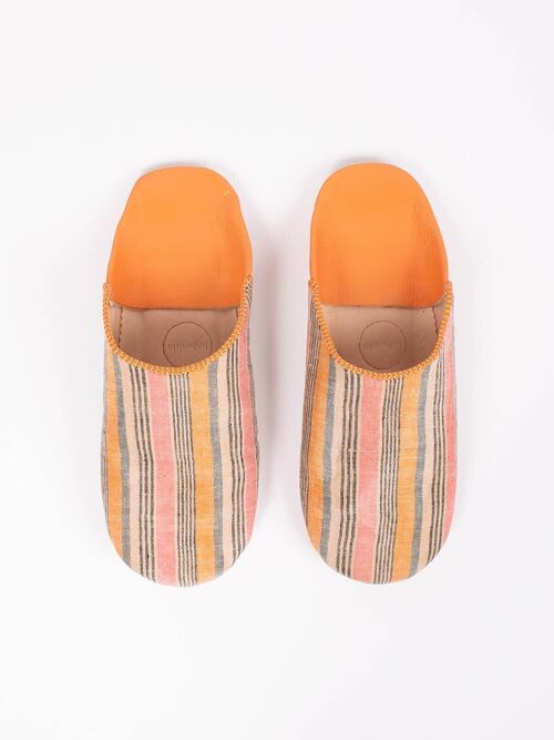 Margot, Tangerine Stripe Linen Babouche Slippers