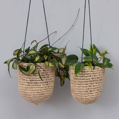 Open Weave Dome Hanging Baskets, Black - Set of 2