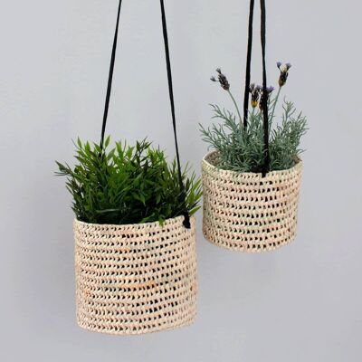 Open Weave Hanging Baskets, Black - Set of 2