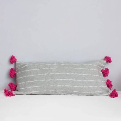 Cuscini rettangolari a righe scarabocchi in cotone grigio, rosa