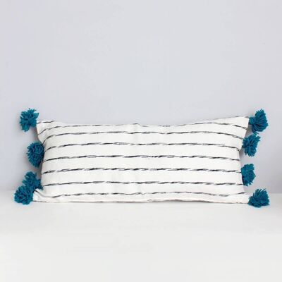 Rechteckige Kissen mit Gekritzelstreifen aus weißer Baumwolle, Blau