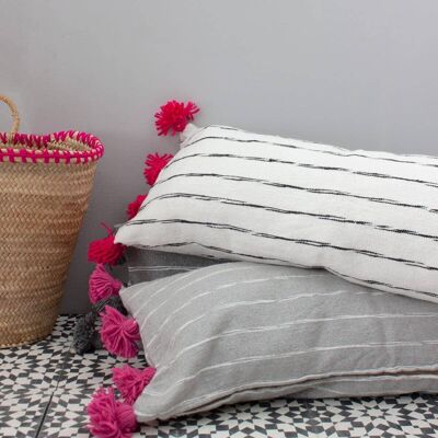 Rechteckige Kissen mit Gekritzelstreifen aus weißer Baumwolle, Rosa
