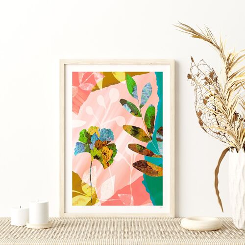 Pink Abstract Floral Art Print A4 21 x 29.7cm
