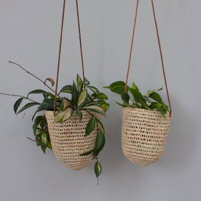 Open Weave Dome Hanging Baskets, Tan - Set of 2
