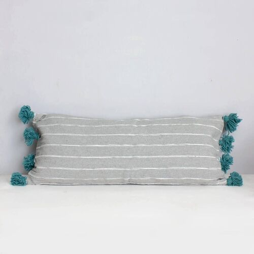 Gray Cotton Scribble Stripe Rectangle Cushions, Blue