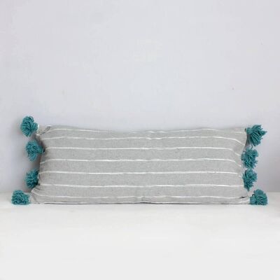 Graue rechteckige Kissen mit Gekritzelstreifen aus Baumwolle, Blau