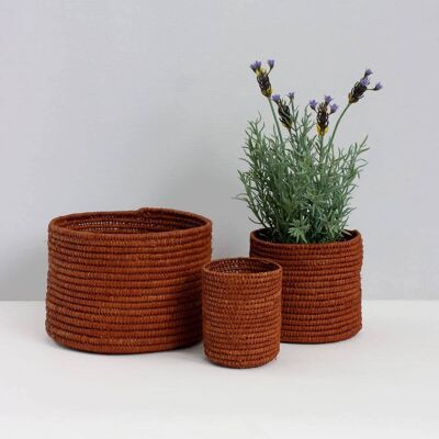 Pots de rangement en raphia (lot de 3), tabac