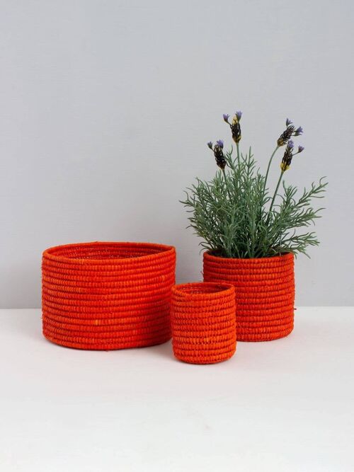 Raffia Storage Pots (Set of 3), Orange