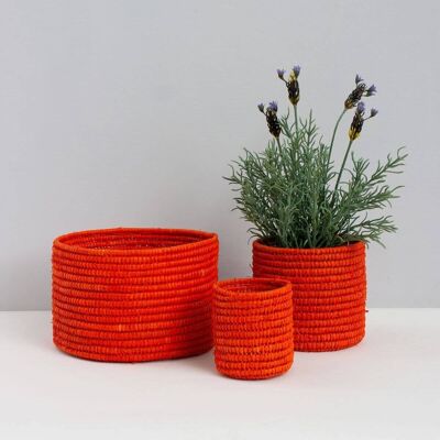 Raffia Storage Pots (Set of 3), Orange