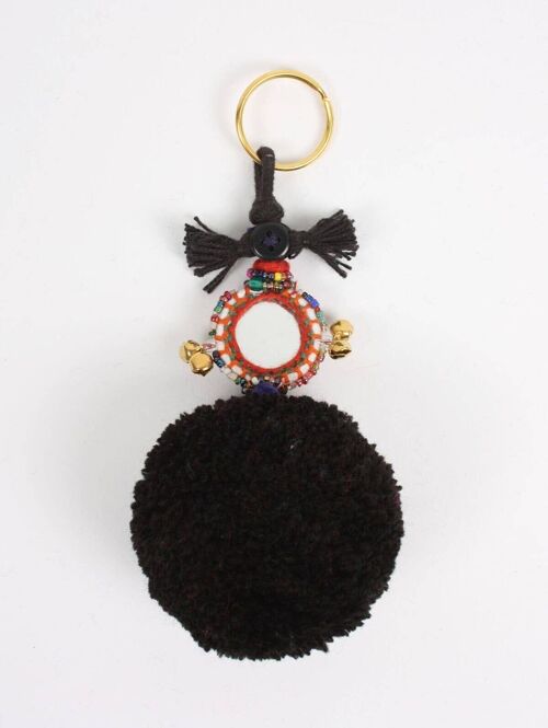 Black Pom Pom Mirror Keychain