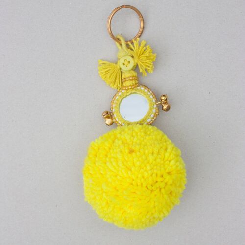 Acid Yellow Pom Pom Mirror Keychain