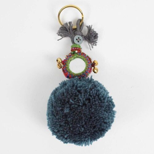 Gray Pom Pom Mirror Keychain