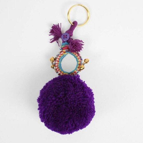 Purple Pom Pom Mirror Keychain