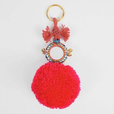 Porte-clés miroir pompon rouge