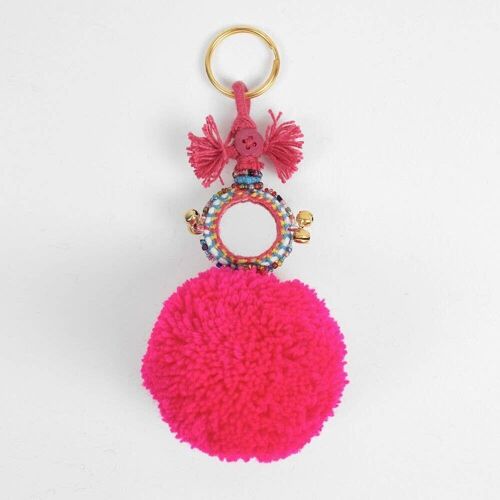 Hot Pink Pom Pom Mirror Keychain