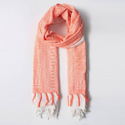 Neon Coral Embroidered Scarf