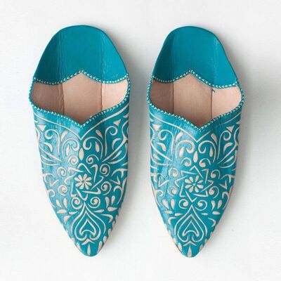 Teal Moroccan Decorative Babouche Slippers