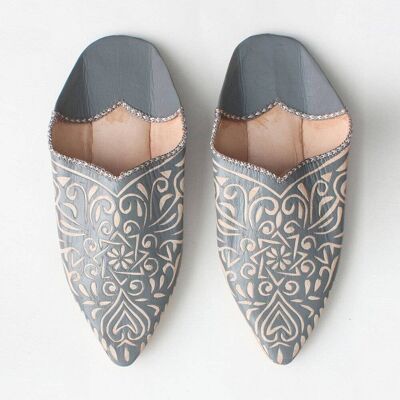 Gray Moroccan Decorative Babouche Slippers