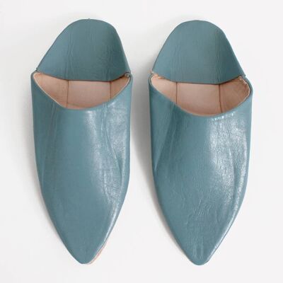 Blue Gray Moroccan Classic Pointed Babouche Slippers