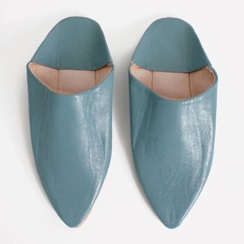 Chaussons Babouches Pointus Classiques Marocains Bleu Gris 1