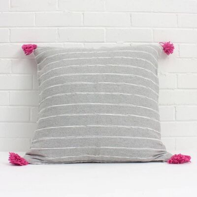 Gray Cotton Scribble Stripe Cushion, Pink