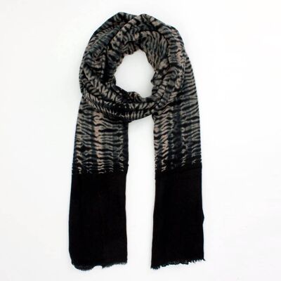 Écharpe Shibori Tie Dye en Laine Mérinos, Noir