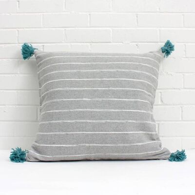 Gray Cotton Scribble Stripe Cushion, Blue