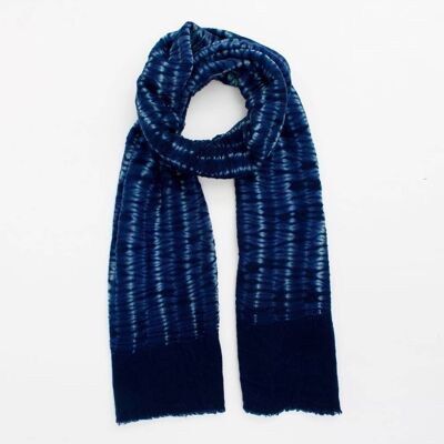Sciarpa Shibori Tie Dye in lana merino, blu