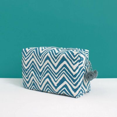 Trousse de toilette Zig Zag, bleu sarcelle