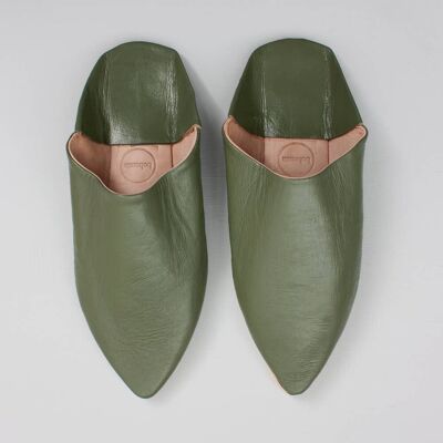 Pantofole a punta babouche da uomo marocchine, verde oliva