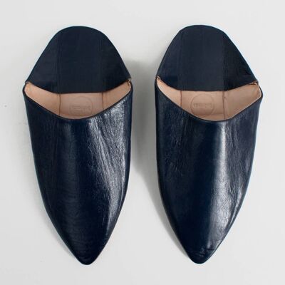 Moroccan Men's Pointed Babouche Slippers, Indigo